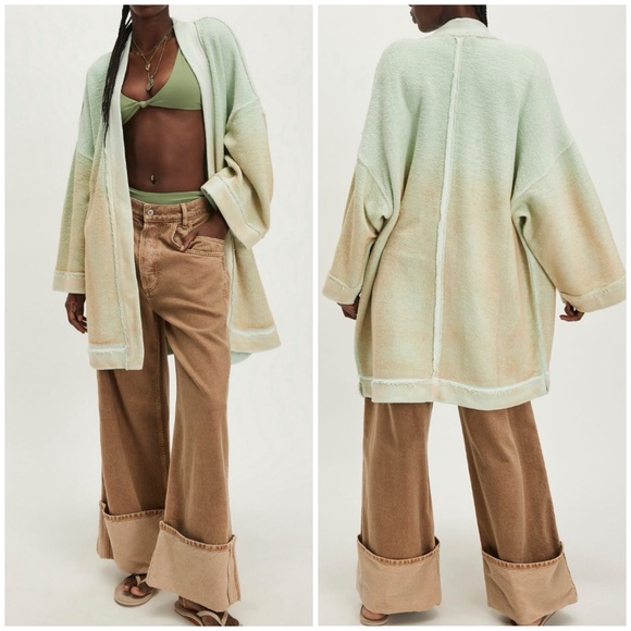 Free People Sweaters - NWOT Free People Lola Sweatshirt Cardi - spa combo mint tan - XS